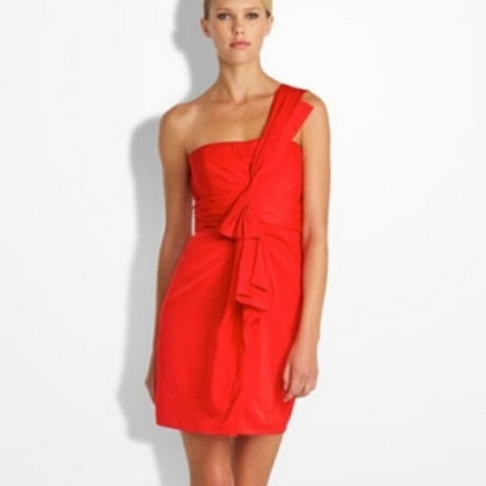 BCBGMAXAZRIA Dress Red Mini One Shoulder Size 4